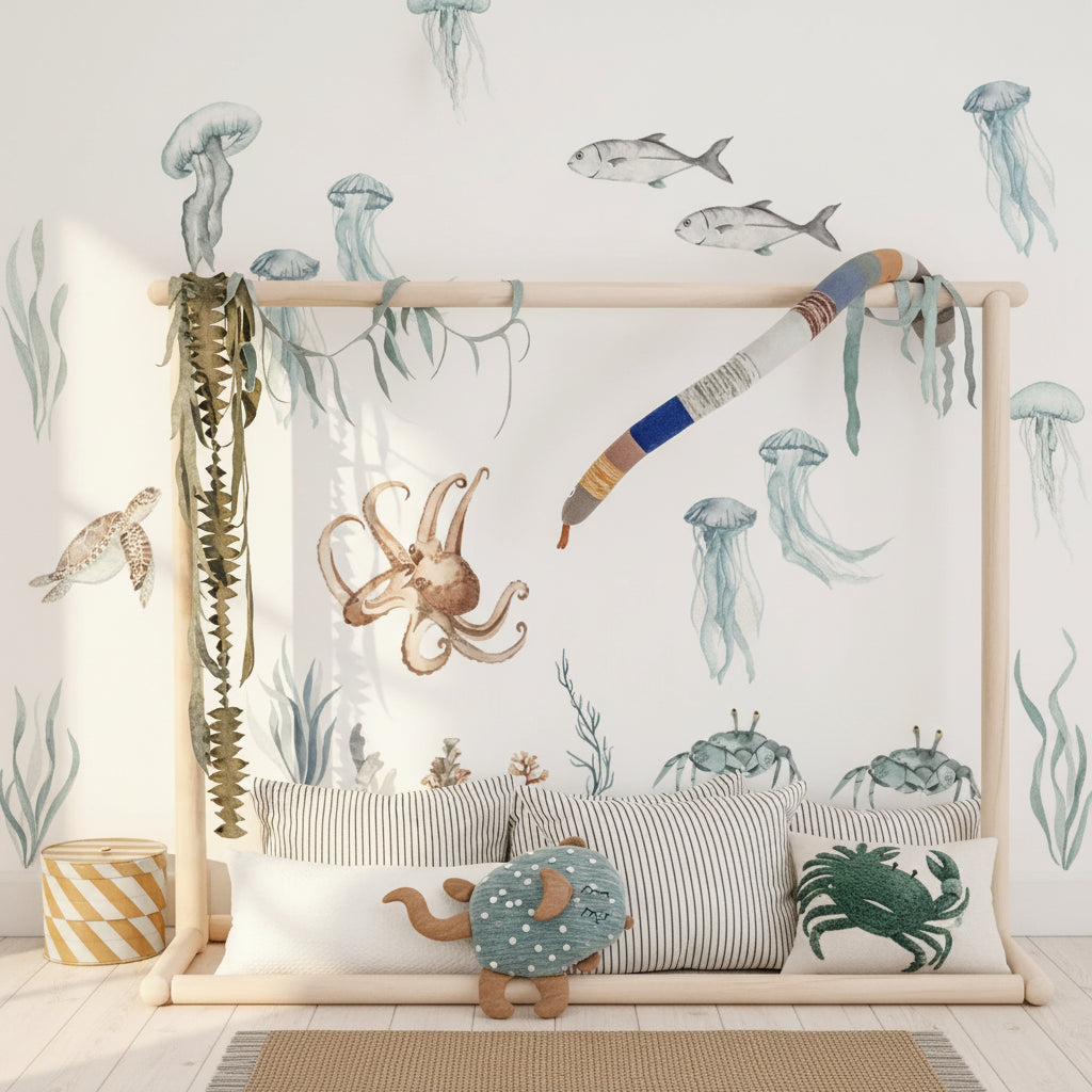 Close-up view of Underwater Sea Animals World Wall Decal | Home Decor by HomeDecorDecals.