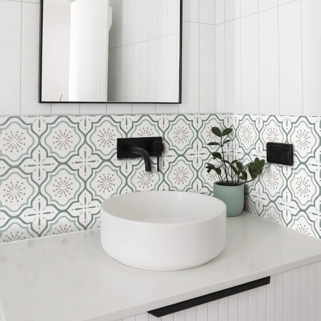 Close-up view of Vinyl Waterproof Tile Decal | Home Decor by HomeDecorDecals.