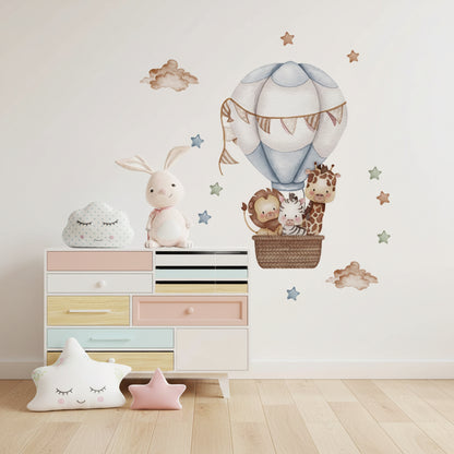 Close-up view of Watercolour Hot Air Balloon Wall Decal | Kids Room Decor by HomeDecorDecals.
