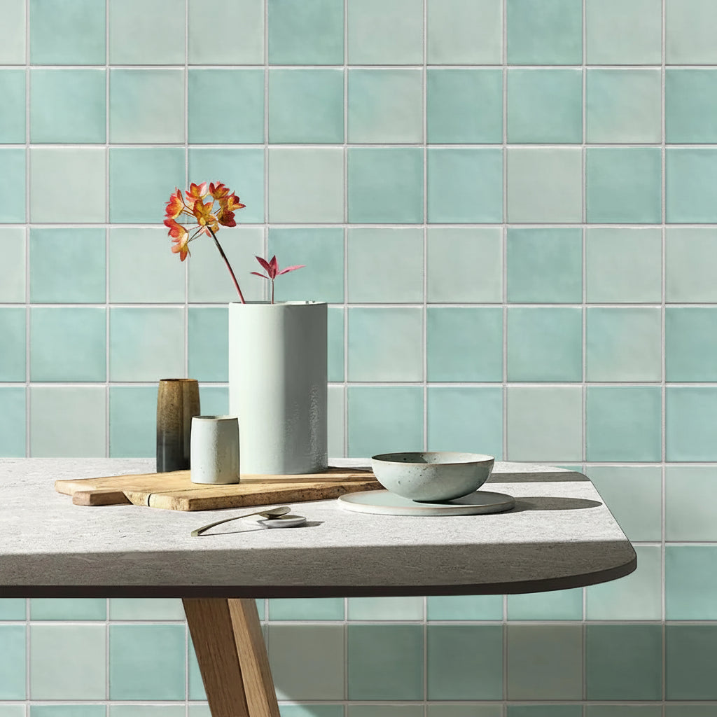 Close-up view of Waterproof 3D Matte Tile Vinyl Wall Decal | Room Decor by HomeDecorDecals.