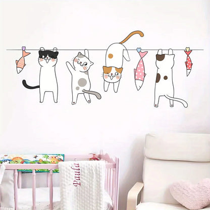 Cute Cat Clothesline Wall Decal | Kids Room Decor by HomeDecorDecals.