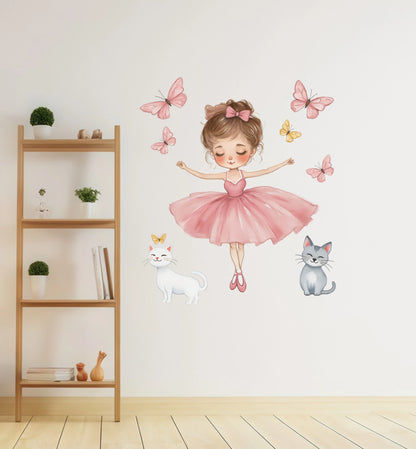 Dancing Princess Kitten and Butterfly Wall Decal | Kids Room Decor by HomeDecorDecals.