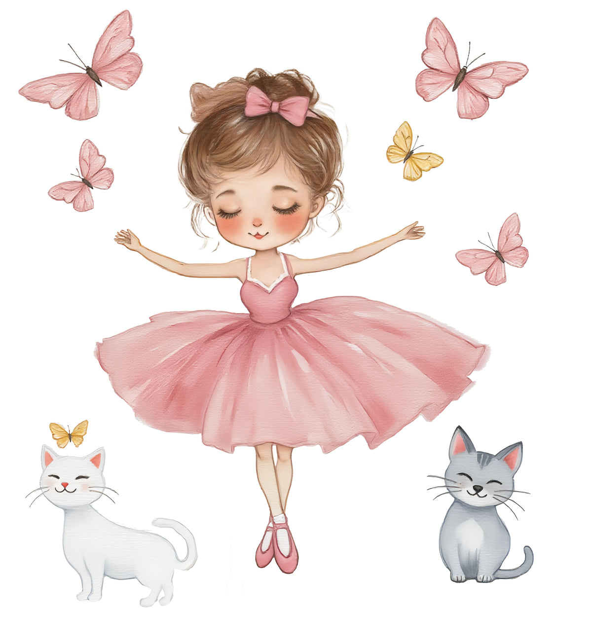 Dancing Princess Kitten and Butterfly Wall Decal | Kids Room Decor design details by HomeDecorDecals.