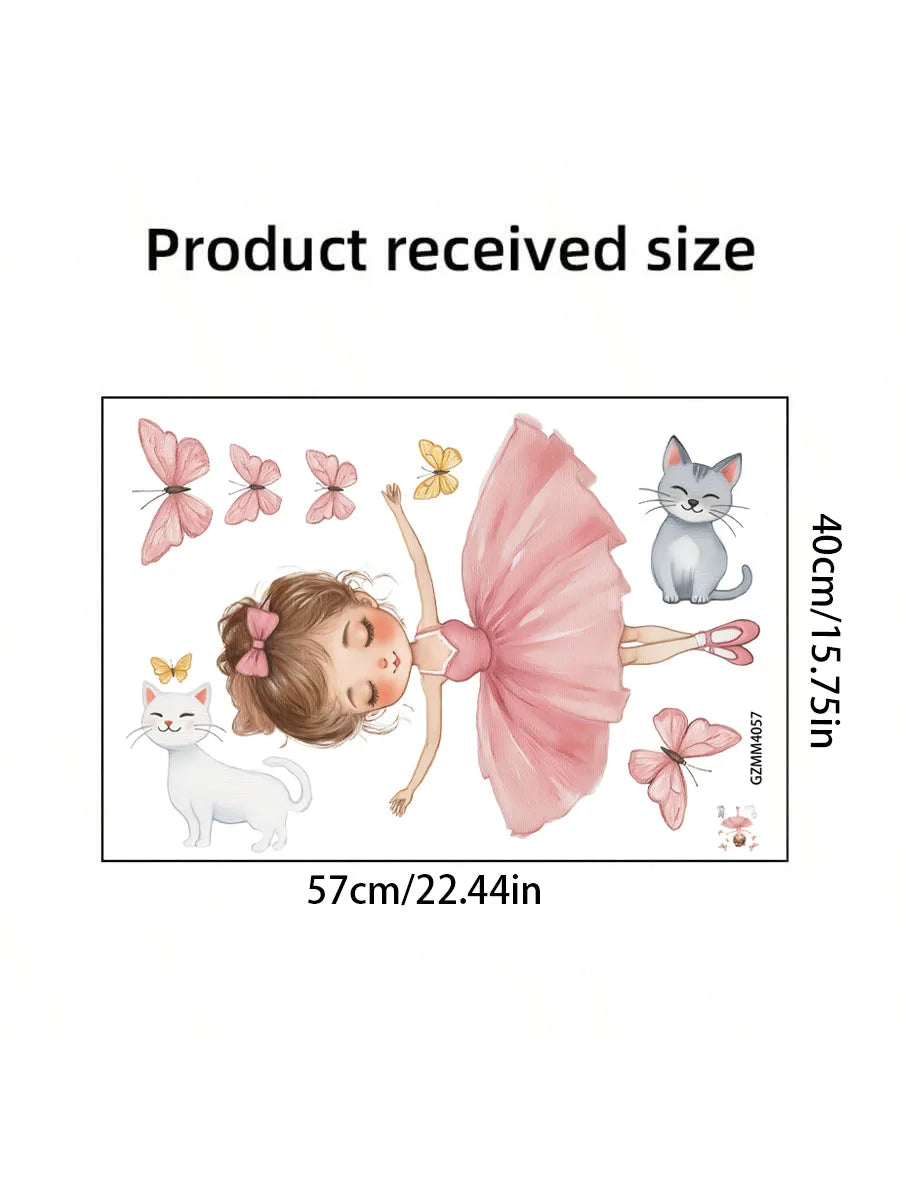 Dancing Princess Kitten and Butterfly Wall Decal | Kids Room Decor displayed in room decor by HomeDecorDecals.