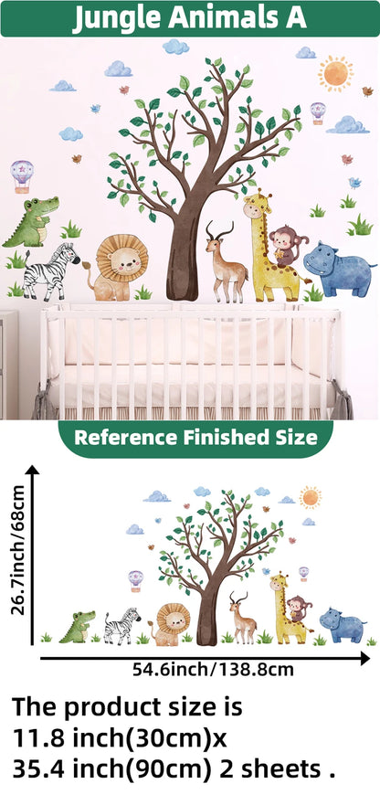 Detailed look at Jungle Woodland Animals Wall Decal | Kids Room Decor by HomeDecorDecals.