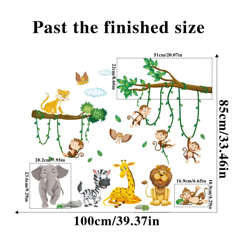 Elephant Zebra Giraffe and Monkey Wall Decal | Kids Room Decor displayed in room decor by HomeDecorDecals.