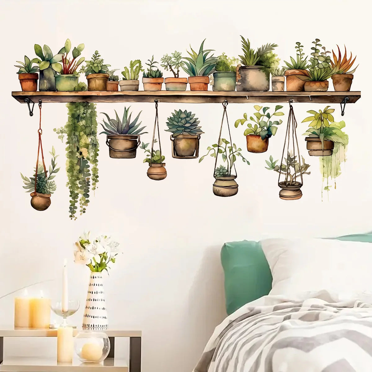 Flower Shelf Wall Sticker | Home Decor removable peel and stick wall decal by HomeDecorDecals.