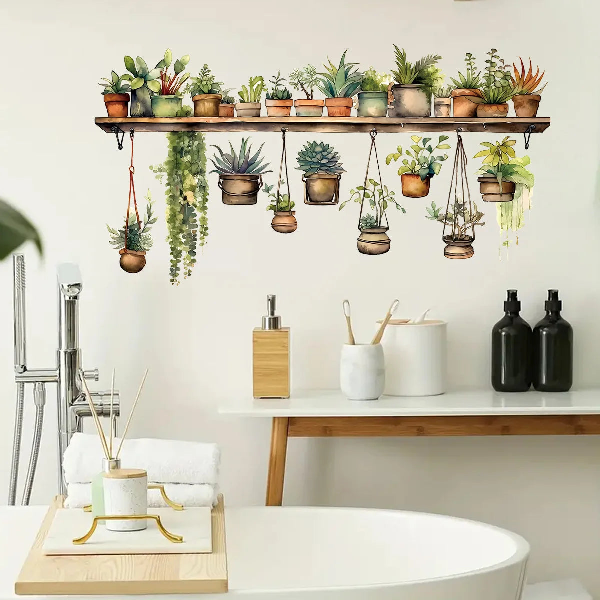 Close-up view of Flower Shelf Wall Sticker | Home Decor by HomeDecorDecals.