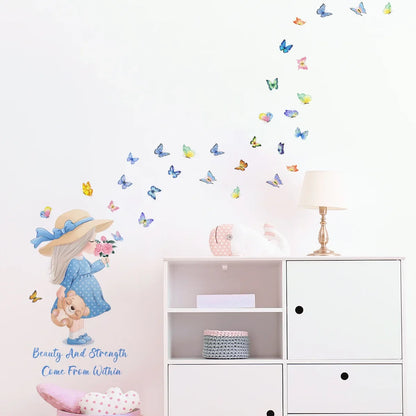 Flowers Butterfly and Girl Decal | Kids Room Decor by HomeDecorDecals