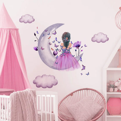Flowers Butterfly and Girl Wall Decal | Kids Room Decor decorative wall feature by HomeDecorDecals