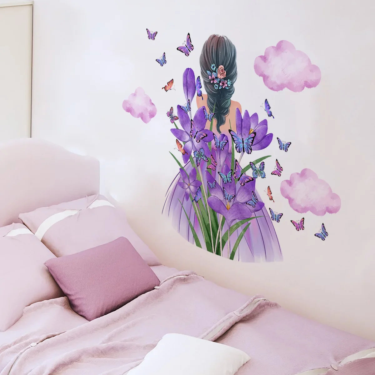 Flowers Butterfly and Girl Wall Decal | Kids Room Decor design details by HomeDecorDecals