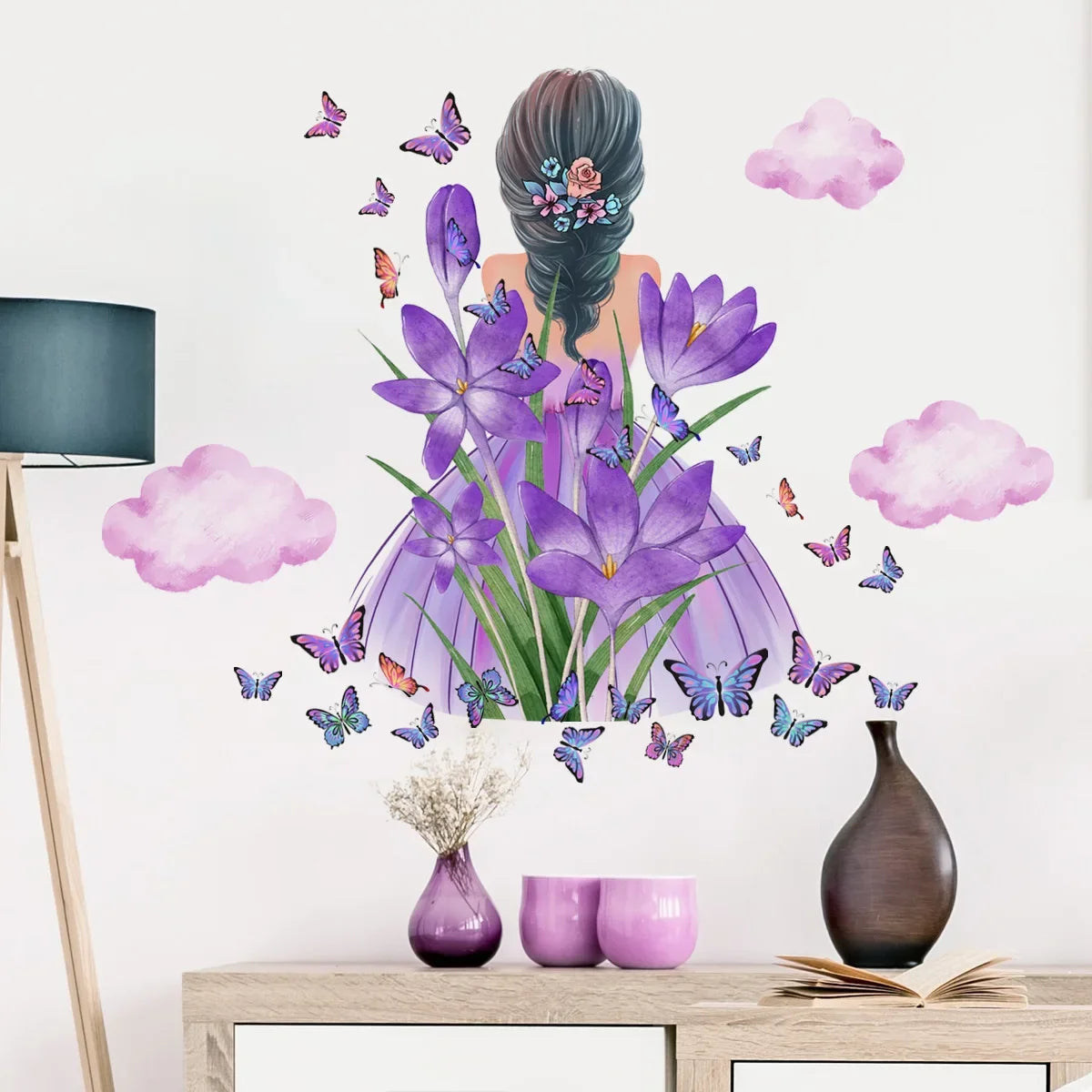 Flowers Butterfly and Girl Wall Decal | Kids Room Decor displayed in room decor by HomeDecorDecals