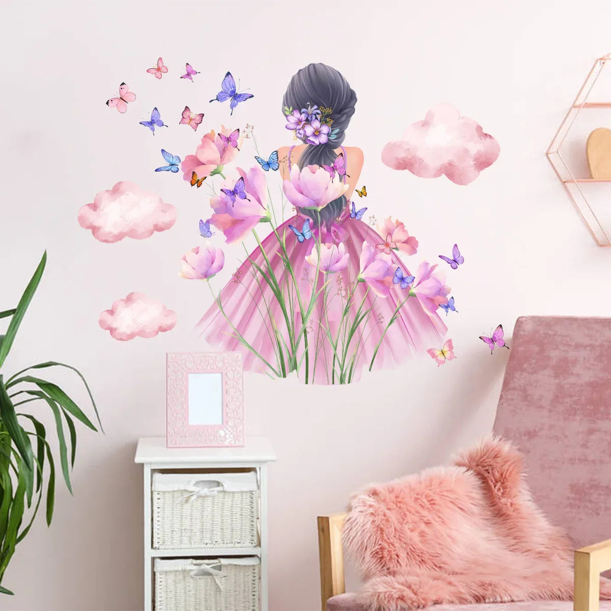 Flowers Butterfly and Girl Wall Decal | Kids Room Decor removable peel and stick wall decal by HomeDecorDecals