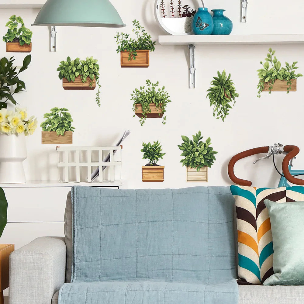 Fresh Green Potted Plants Wall Decal | Home Decor design details by HomeDecorDecals.