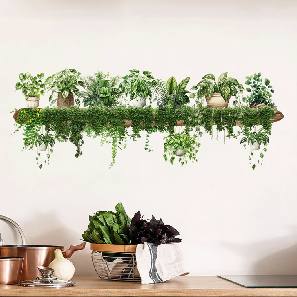 Green Plant Hanging Basket Wall Decal | Home Decor by HomeDecorDecals.