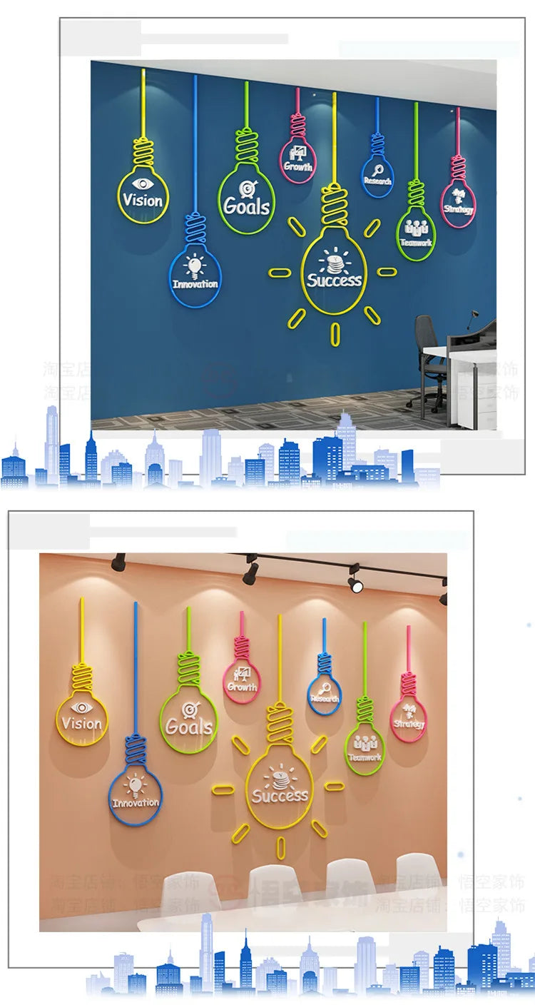 Office Wall Decor Painting 3D Stereo Acrylic Home Living Room Decor Wall Sticker Company Corporate Inspirational Wall Sticker-HomeDecorDecals_com
