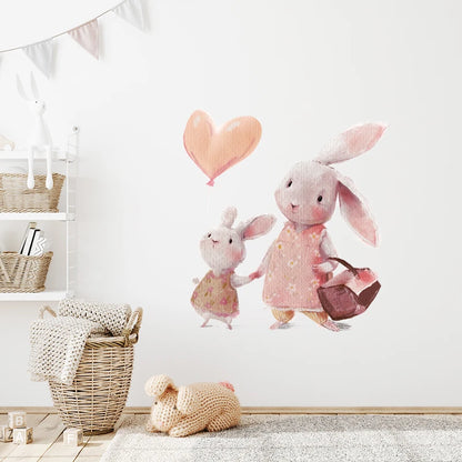 Walking Bunny Mother with Sleeping Baby Rabbit Wall Stickers for Kids Room Decorative Nursery Wall Decals Removable Decoration-HomeDecorDecals_com