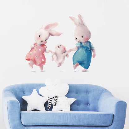 Walking Bunny Mother with Sleeping Baby Rabbit Wall Stickers for Kids Room Decorative Nursery Wall Decals Removable Decoration-HomeDecorDecals_com