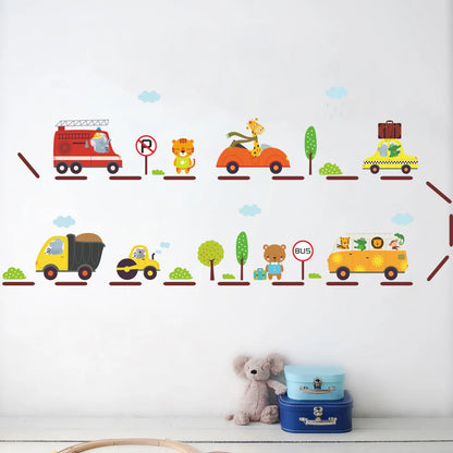 Cartoon car road track creative wall sticker for kids rooms nursery children's room decor on the wall car murals Child gift-HomeDecorDecals_com