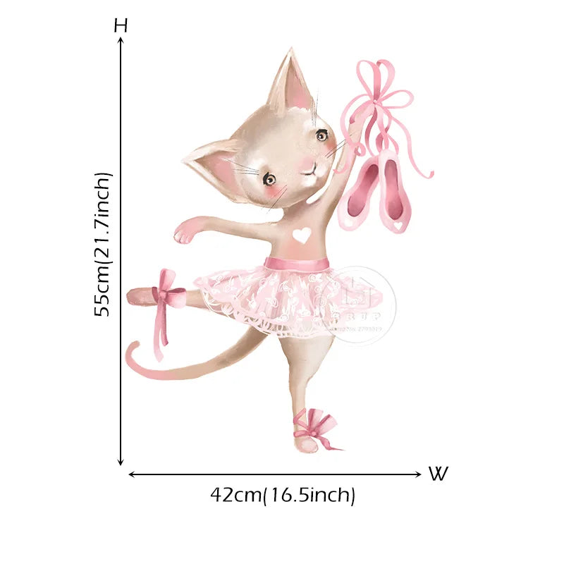 Cute Grey Bunny Ballet Rabbit Wall Stickers for Kids Room Cat Baby Nursery Wall Decals Pink Flower for Girl Room Home Decoration-HomeDecorDecals_com