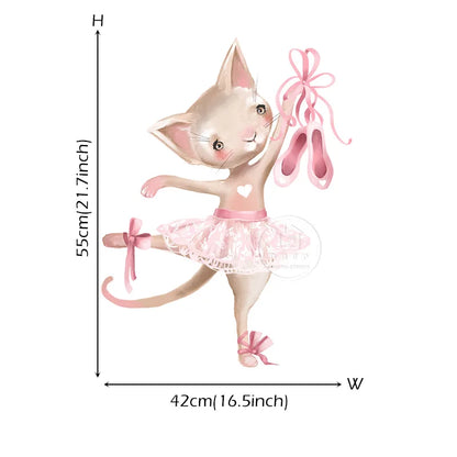 Cute Grey Bunny Ballet Rabbit Wall Stickers for Kids Room Cat Baby Nursery Wall Decals Pink Flower for Girl Room Home Decoration-HomeDecorDecals_com