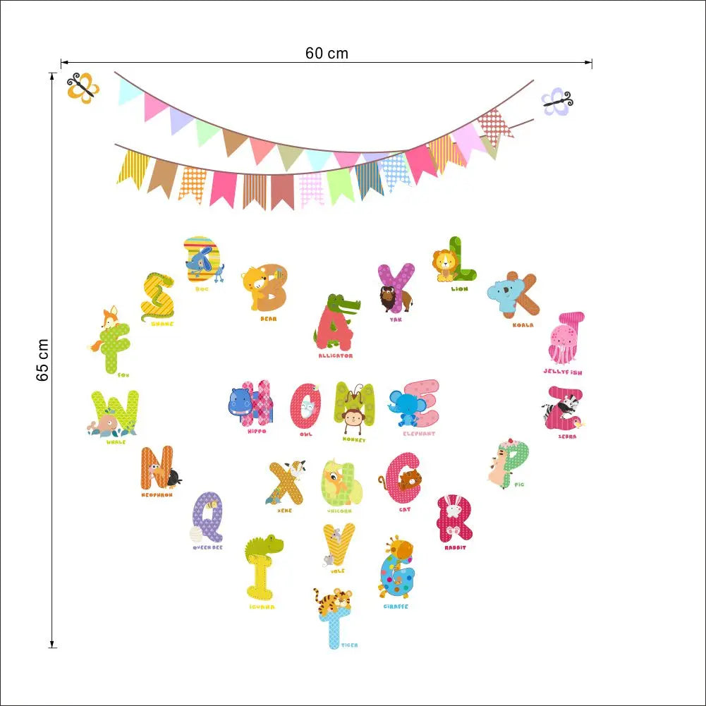 Cartoon wild jungle 26 letters alphabet animal wall stickers for rooms for kids home decoration children wall decal poster mural-HomeDecorDecals_com