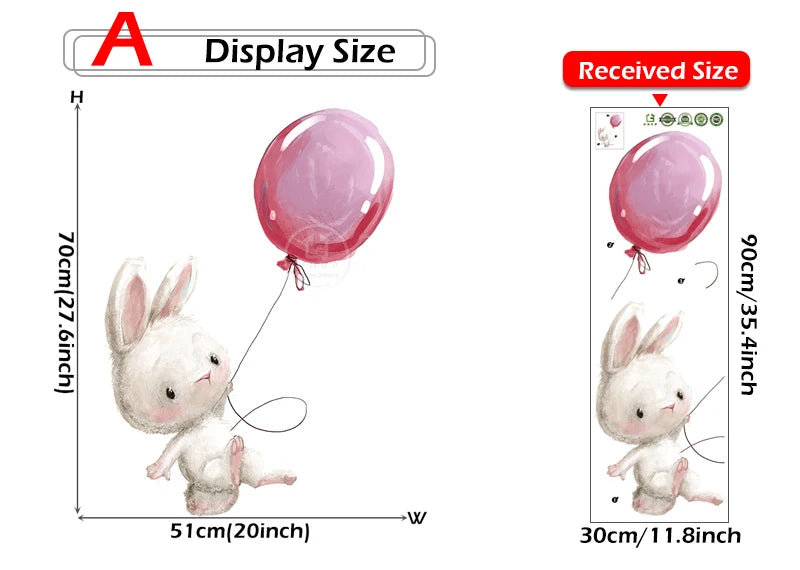 Cute Grey Bunny Ballet Rabbit Wall Stickers for Kids Room Cat Baby Nursery Wall Decals Pink Flower for Girl Room Home Decoration-HomeDecorDecals_com