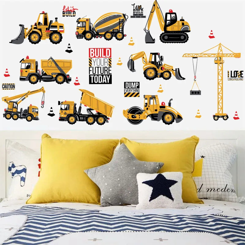 Cartoon Tractor Wall Stickers DIY Transport Cars Wall Art Decal Decoration for Kids Rooms Boys Girls Children Bedroom Home Decor-HomeDecorDecals_com