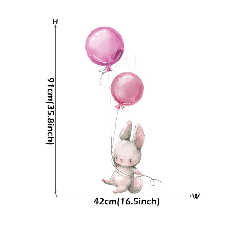 Cute Grey Bunny Ballet Rabbit Wall Stickers for Kids Room Cat Baby Nursery Wall Decals Pink Flower for Girl Room Home Decoration-HomeDecorDecals_com