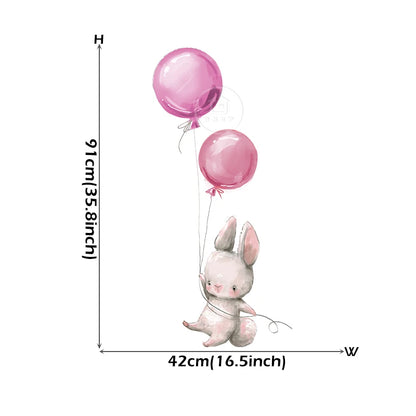 Cute Grey Bunny Ballet Rabbit Wall Stickers for Kids Room Cat Baby Nursery Wall Decals Pink Flower for Girl Room Home Decoration-HomeDecorDecals_com