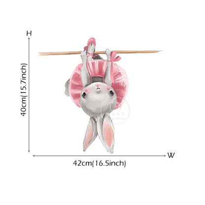 Cute Grey Bunny Ballet Rabbit Wall Stickers for Kids Room Cat Baby Nursery Wall Decals Pink Flower for Girl Room Home Decoration-HomeDecorDecals_com