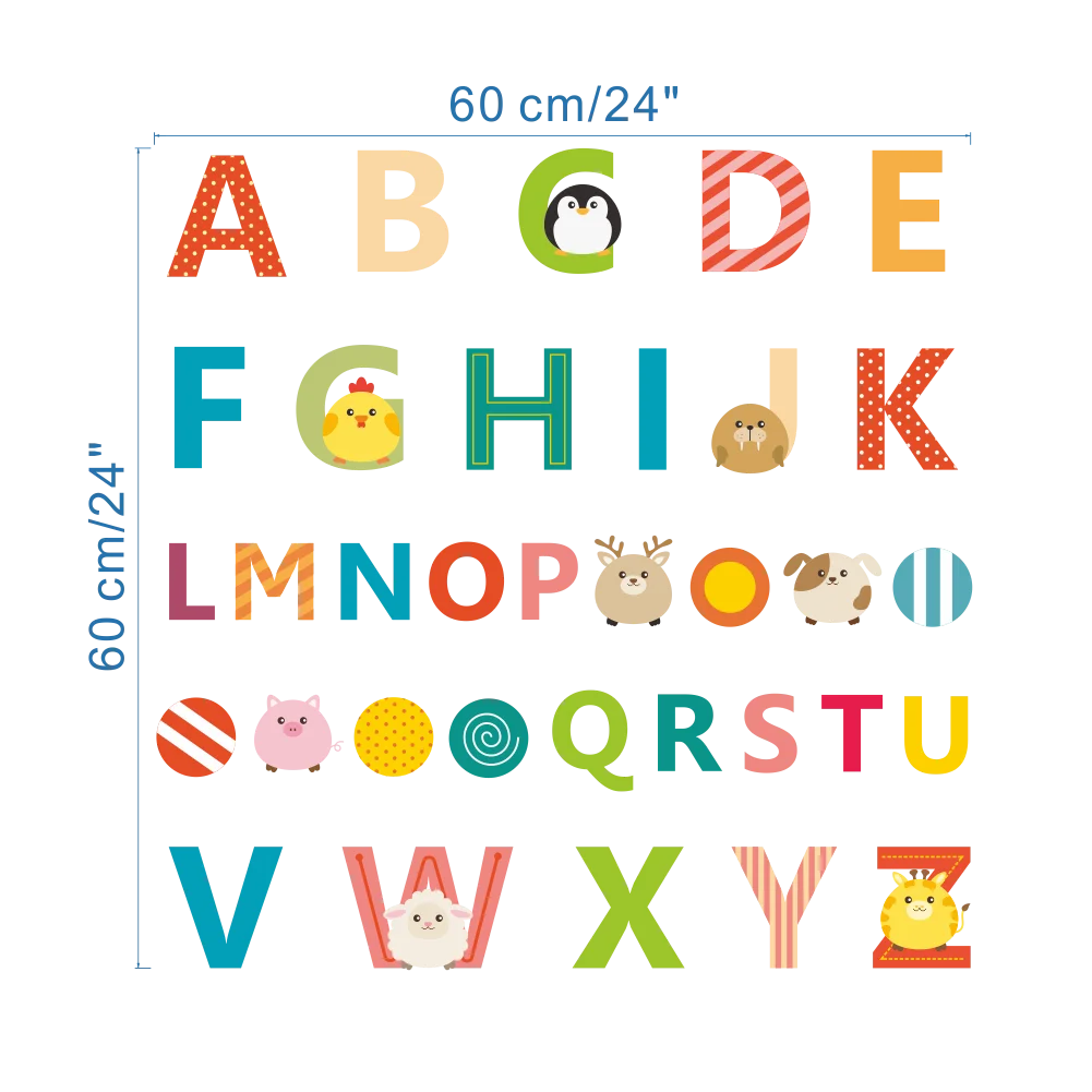 Cartoon wild jungle 26 letters alphabet animal wall stickers for rooms for kids home decoration children wall decal poster mural-HomeDecorDecals_com