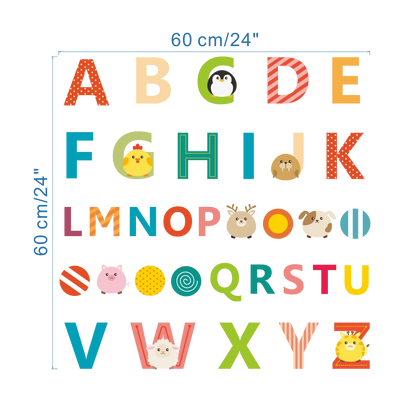 Cartoon wild jungle 26 letters alphabet animal wall stickers for rooms for kids home decoration children wall decal poster mural-HomeDecorDecals_com