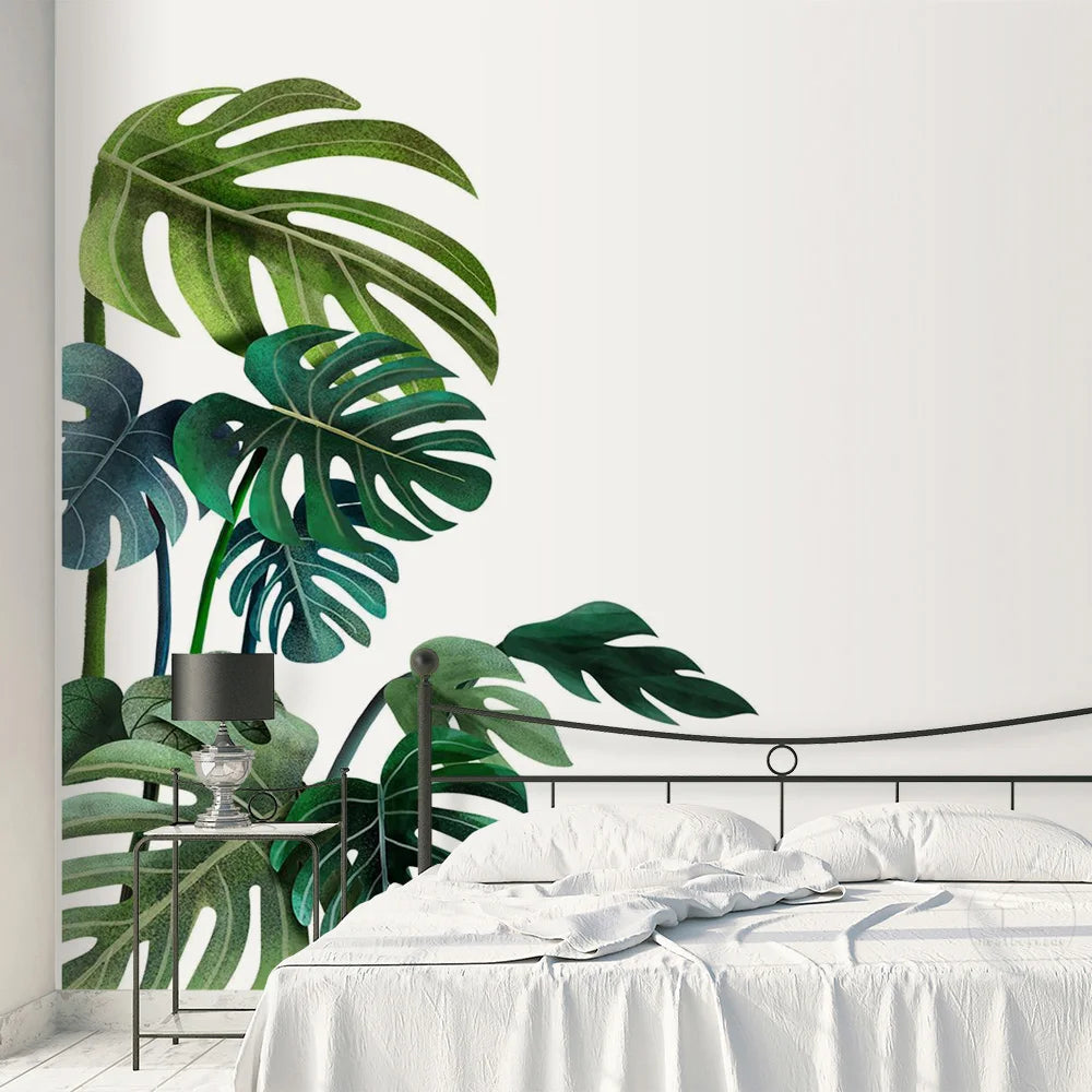 Close-up view of Nordic Green Leaf Wall Decal | Home Decor by HomeDecorDecals.