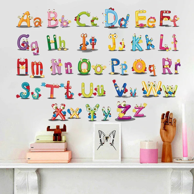 Cartoon wild jungle 26 letters alphabet animal wall stickers for rooms for kids home decoration children wall decal poster mural-HomeDecorDecals_com