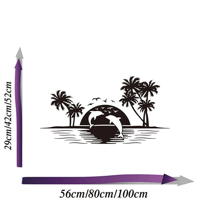 Large Camper Rv Skyline Dolphins Wall Sticker Motorhome Palm Tree Fish Ocean Sun Landscape Wall Decal Bedroom Vinyl Home Decor-HomeDecorDecals_com