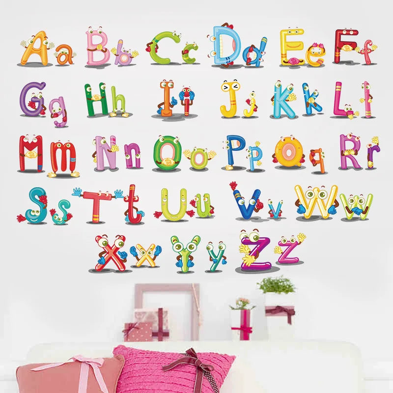 Cartoon wild jungle 26 letters alphabet animal wall stickers for rooms for kids home decoration children wall decal poster mural-HomeDecorDecals_com
