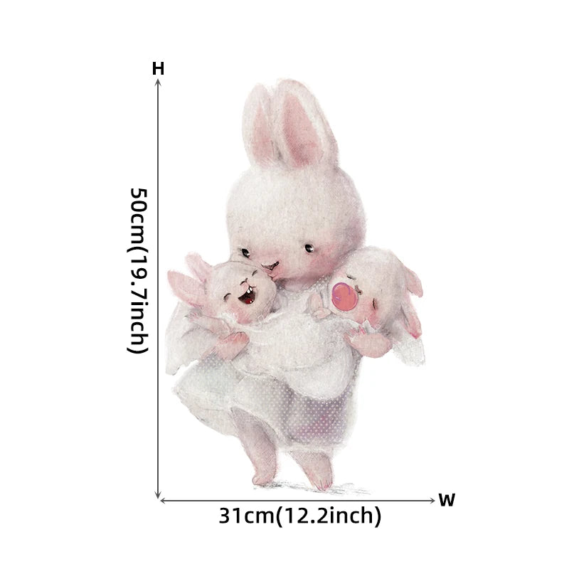 Walking Bunny Mother with Sleeping Baby Rabbit Wall Stickers for Kids Room Decorative Nursery Wall Decals Removable Decoration-HomeDecorDecals_com