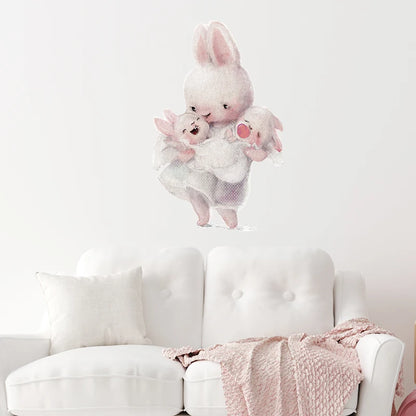 Walking Bunny Mother with Sleeping Baby Rabbit Wall Stickers for Kids Room Decorative Nursery Wall Decals Removable Decoration-HomeDecorDecals_com