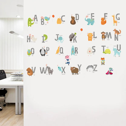 Cartoon wild jungle 26 letters alphabet animal wall stickers for rooms for kids home decoration children wall decal poster mural-HomeDecorDecals_com