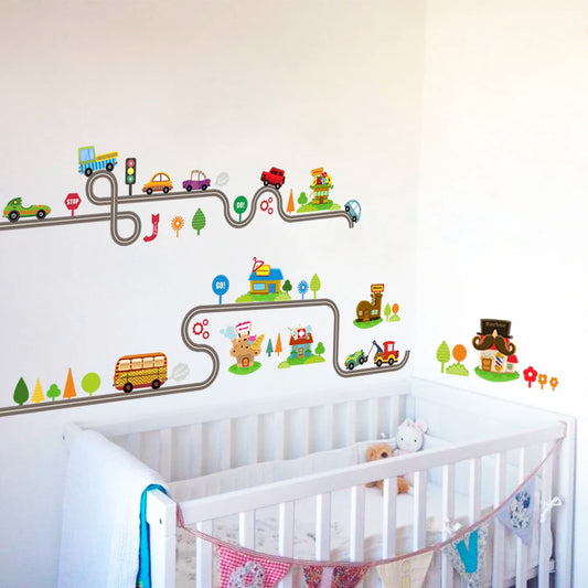 Cartoon Car Road Track Creative Wall Decal | Kids Room Decor removable peel and stick wall decal by HomeDecorDecals.