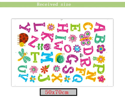 Cartoon wild jungle 26 letters alphabet animal wall stickers for rooms for kids home decoration children wall decal poster mural-HomeDecorDecals_com
