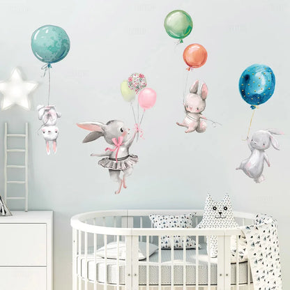 Bunny Baby Nursery Wall Stickers Cartoon Rabbit Swing on the Stars Wall Decals for Kids Room PVC Removable Stickers PVC DIY-HomeDecorDecals_com