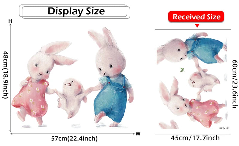 Walking Bunny Mother with Sleeping Baby Rabbit Wall Stickers for Kids Room Decorative Nursery Wall Decals Removable Decoration-HomeDecorDecals_com