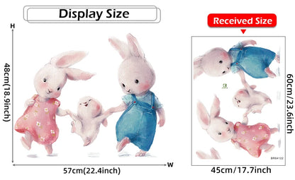 Walking Bunny Mother with Sleeping Baby Rabbit Wall Stickers for Kids Room Decorative Nursery Wall Decals Removable Decoration-HomeDecorDecals_com