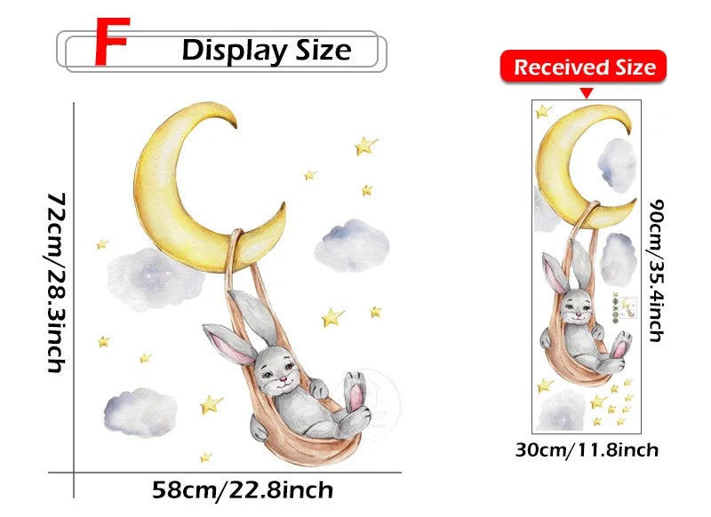 Bunny Baby Nursery Wall Stickers Cartoon Rabbit Swing on the Stars Wall Decals for Kids Room PVC Removable Stickers PVC DIY-HomeDecorDecals_com