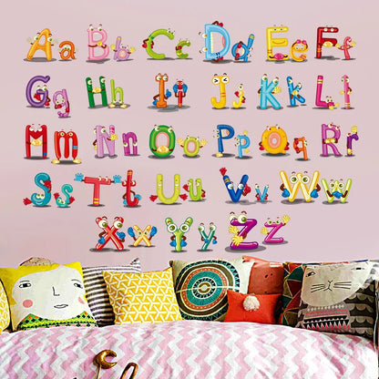 Cartoon wild jungle 26 letters alphabet animal wall stickers for rooms for kids home decoration children wall decal poster mural-HomeDecorDecals_com