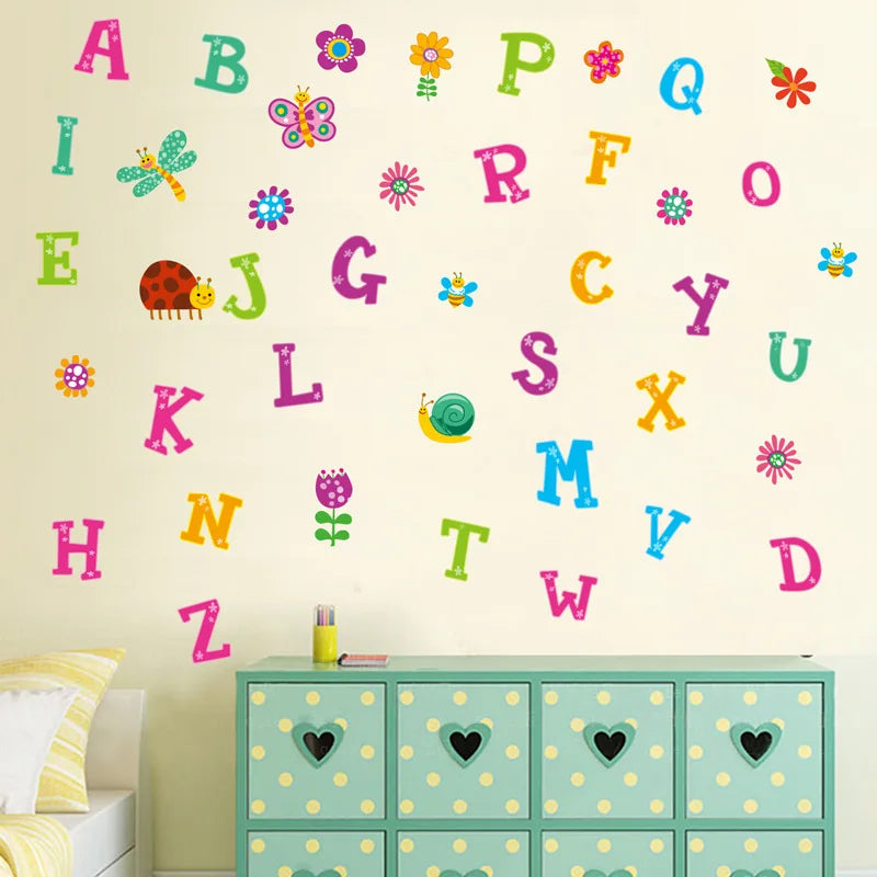 Cartoon wild jungle 26 letters alphabet animal wall stickers for rooms for kids home decoration children wall decal poster mural-HomeDecorDecals_com