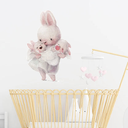 Walking Bunny Mother with Sleeping Baby Rabbit Wall Stickers for Kids Room Decorative Nursery Wall Decals Removable Decoration-HomeDecorDecals_com