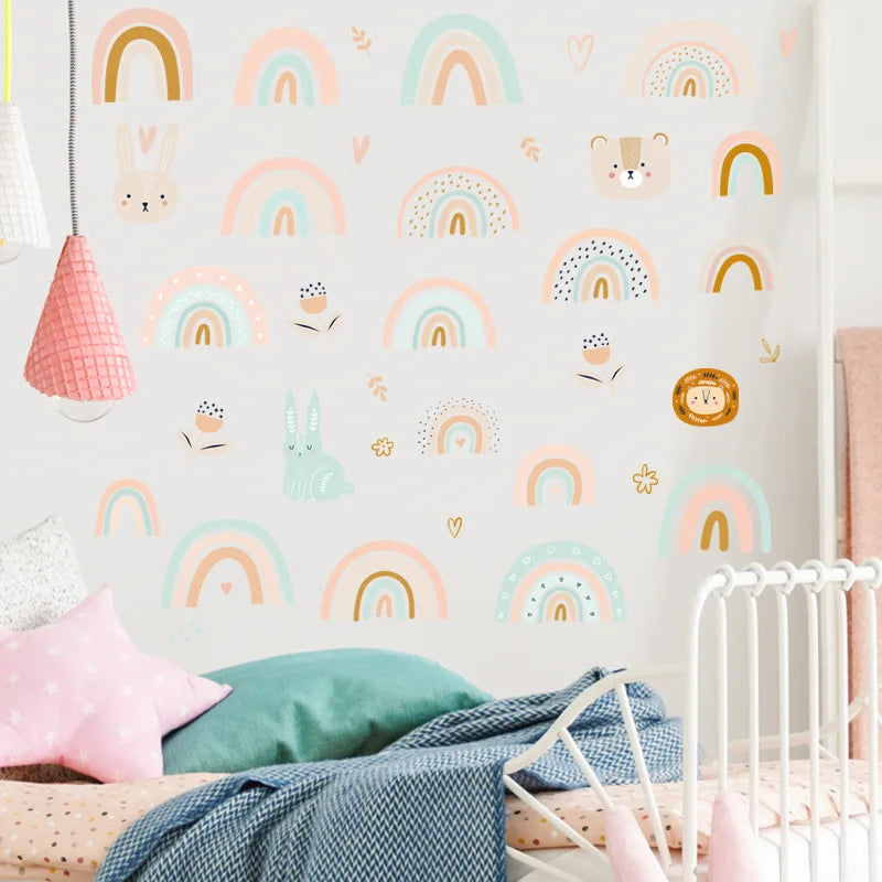 1x Cartoon Arch Rainbow DIY Wall Stickers for Baby Room Kids Bedroom Nursery Window Decor Removable PVC Decals Home Pieces Mural-HomeDecorDecals_com